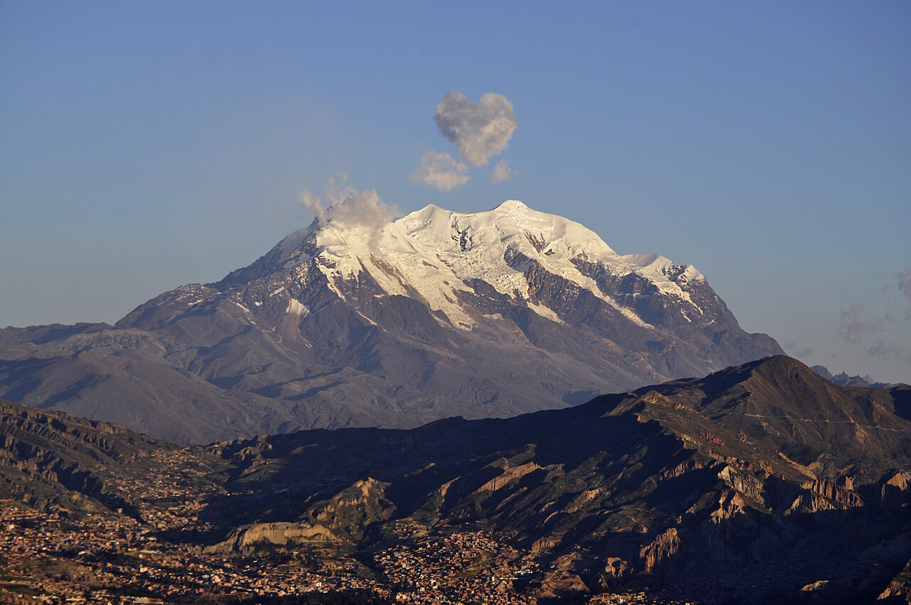 Snow-covered Illimani in the Bolivian Andes